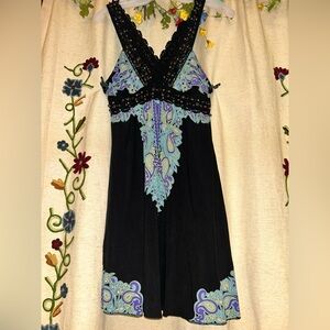 Free People Black Maxi Dress with Blue and Purple Paisley